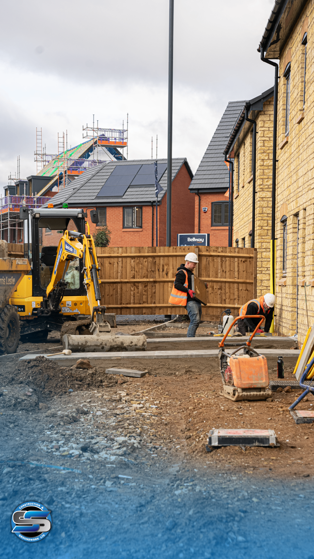 SS Construction commercial groundworks team working on a live housing development site