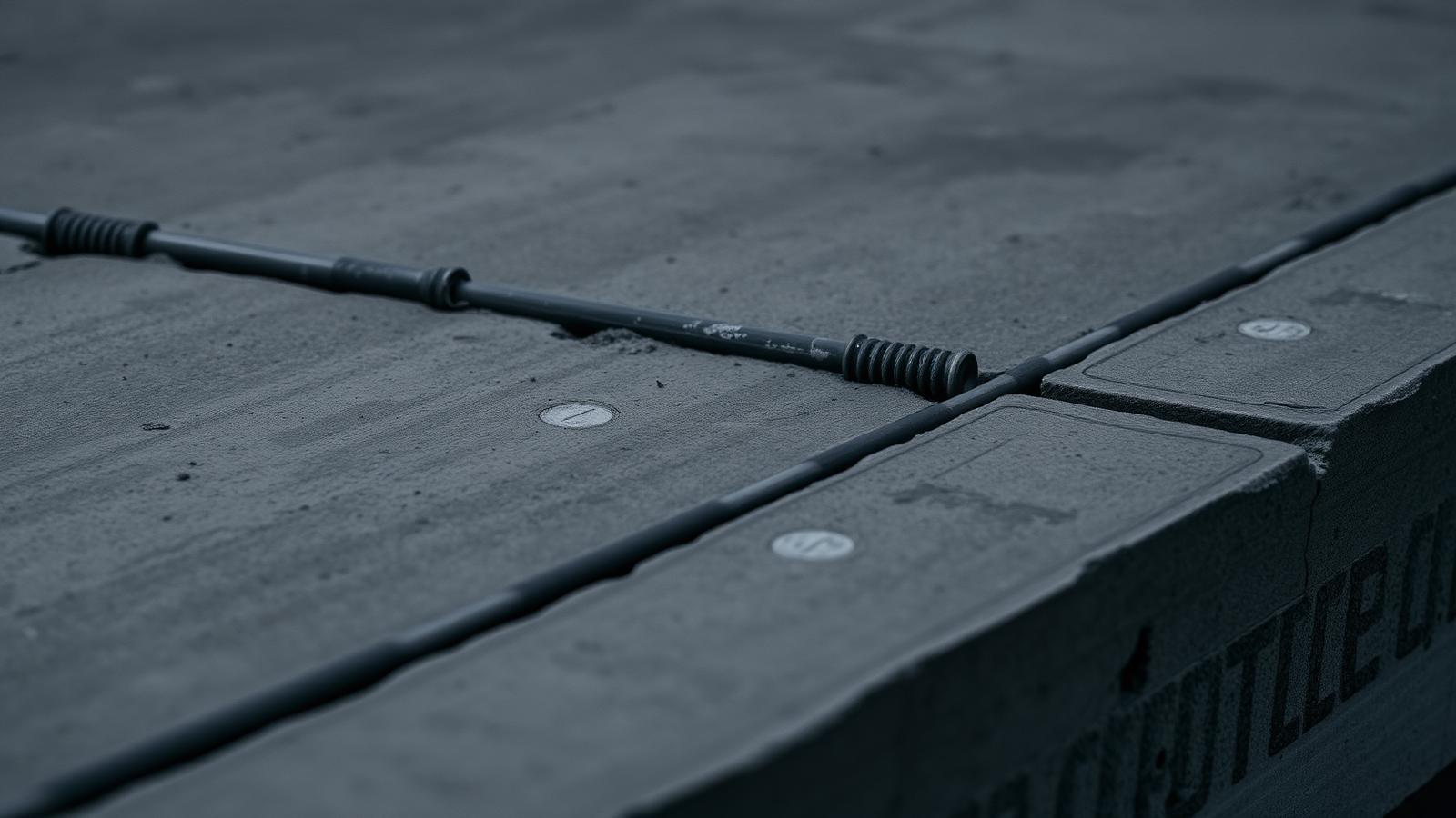 Close-up of freshly poured concrete with rebar at the edge